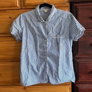 J. Crew Peter pan collar blue stripe pajama style shirt sleeve blouse, Small